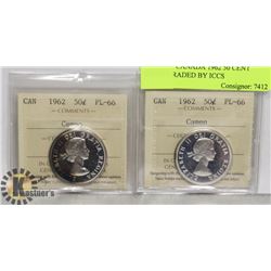 LOT OF 2 CANADA 1962 50 CENT COINS GRADED BY ICCS