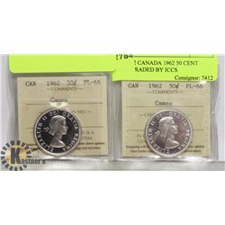 LOT OF 2 CANADA 1962 50 CENT COINS GRADED BY ICCS