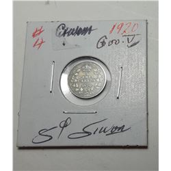 16)  CANADIAN 1920 SILVER 5 CENT COIN