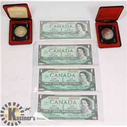 LOT OF 3 SILVER CANADA $ DOLLAR COINS AND BANK