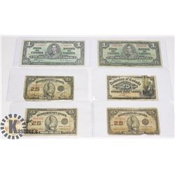 LOT OF 1937 $1 BANK NOTES AND 1900/23 25 CENTS