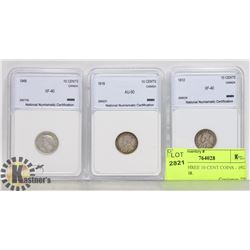 LOT OF THREE 10 CENT COINS - 1912, 1918 & 1948.