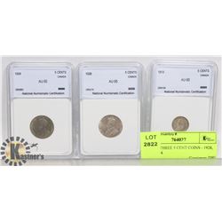 LOT OF THREE 5 CENT COINS - 1928, 1913, 1924.