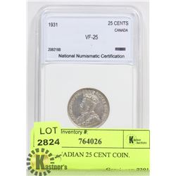 1931 CANADIAN 25 CENT COIN.