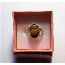 9)  SILVER TONE OVAL NATURAL TIGER'S EYE