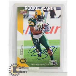 CALVIN MCCARTY SIGNED EDMONTON ESKIMOS CARD.