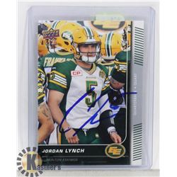 JORDAN LYNCH SIGNED EDMONTON ESKIMOS CARD.