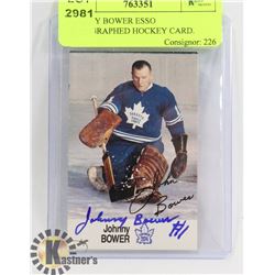 JOHNNY BOWER ESSO AUTOGRAPHED HOCKEY CARD.