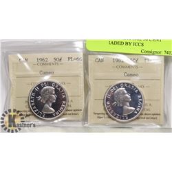 LOT OF 2 CANADA 1962 50 CENT COINS GRADED BY ICCS