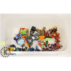 A BIN WITH SKYLANDERS FIGURINES