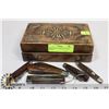 Image 1 : WOOD BOX OF VINTAGE POCKET KNIVES