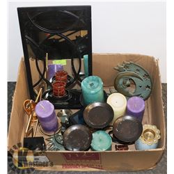 FLAT OF CANDLES, HOLDERS AND HOME DECOR