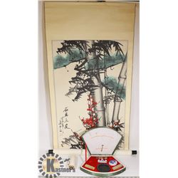 ASIAN INK KIT AND HAND PAINTED SCROLL ART