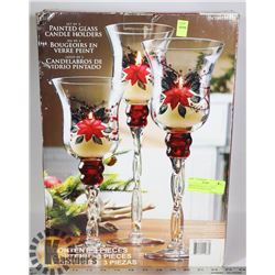BRAND NEW SET OF 3 LARGE PAINTED GLASS CANDLE