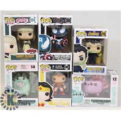 LOT OF 6 ASSORTED FUNKO POP VINYL FIGURES.