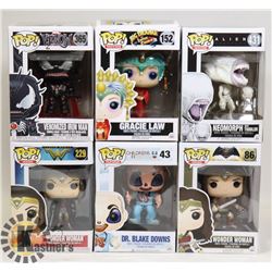 LOT OF 6 ASSORTED FUNKO POP VINYL FIGURES.