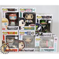 LOT OF 6 ASSORTED FUNKO POP VINYL FIGURES.