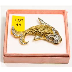 VINTAGE GOLD TONE & CRYSTAL STYLED KOI BROACH