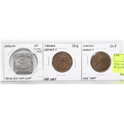 1916, 1917 LARGE ONE CENT COINS W/ A CIRCA 1925