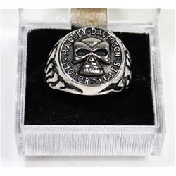 SILVER TONED HARLEY DAVIDSON SZ 13 SKULL RING
