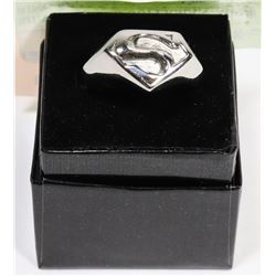 SILVER TONED SUPERMAN  MENS RING SZ 13.5