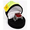 Image 1 : SILVER TONED RED STONE MENS RING SZ 9