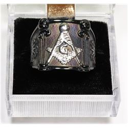 MENS MASONIC BLACK TONE RING SZ 12.5 SILVER