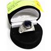 Image 1 : SILVER TONED BLUE STONE MENS RING SZ 11