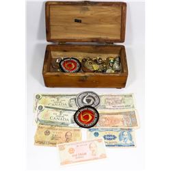 ESTATE WOOD STORAGE BOX W/COLLECTION