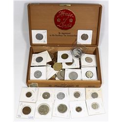 CIGAR BOX OF OLD COINS 1904 AND UP INCL CANADIAN