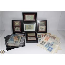 FLAT OF ASSORTED WORLD CURRENCY, SOME FRAMED