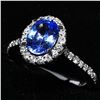Image 1 : 45) 14K WHITE GOLD SAPPHIRE & DIAMOND HALO RING,