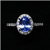 Image 2 : 45) 14K WHITE GOLD SAPPHIRE & DIAMOND HALO RING,