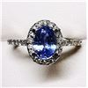 Image 3 : 45) 14K WHITE GOLD SAPPHIRE & DIAMOND HALO RING,