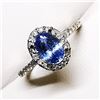 Image 4 : 45) 14K WHITE GOLD SAPPHIRE & DIAMOND HALO RING,