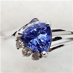 24) 10K WHITE GOLD TANZANITE & DIAMOND RING,