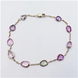 23) 14K YELLOW GOLD FANCY COLOR SAPPHIRE BRACELET,