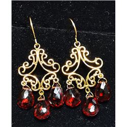 21) 18K YELLOW GOLD GARNET CHANDELIER EARRINGS,