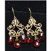 Image 1 : 21) 18K YELLOW GOLD GARNET CHANDELIER EARRINGS,