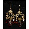 Image 2 : 21) 18K YELLOW GOLD GARNET CHANDELIER EARRINGS,