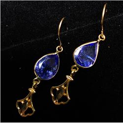 37) 18K YELLOW GOLD TANZANITE EARRINGS,