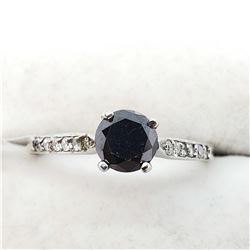 27) 14K WHITE GOLD BLACK DIAMOND RING,