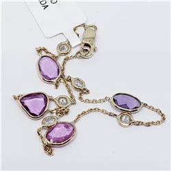 26) 14K YELLOW GOLD SAPPHIRE & DIAMOND BRACELET,