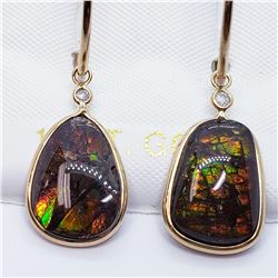 25) 10K YELLOW GOLD AMMOLITE & DIAMOND EARRINGS,
