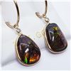 Image 2 : 25) 10K YELLOW GOLD AMMOLITE & DIAMOND EARRINGS,