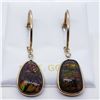 Image 4 : 25) 10K YELLOW GOLD AMMOLITE & DIAMOND EARRINGS,