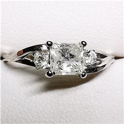 44) 14K WHITE GOLD FANCY CUT DIAMOND RING,