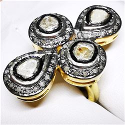 43) GILT SILVER DIAMOND RING,
