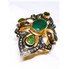 Image 1 : 32) GILT SILVER EMERALD & DIAMOND RING,