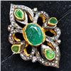 Image 2 : 32) GILT SILVER EMERALD & DIAMOND RING,